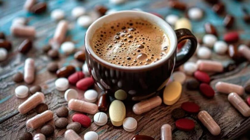 taza de café con pastillas