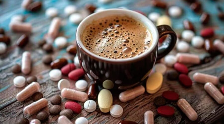 taza de café con pastillas