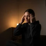 Persona en una habitación masajeándose suavemente las sienes