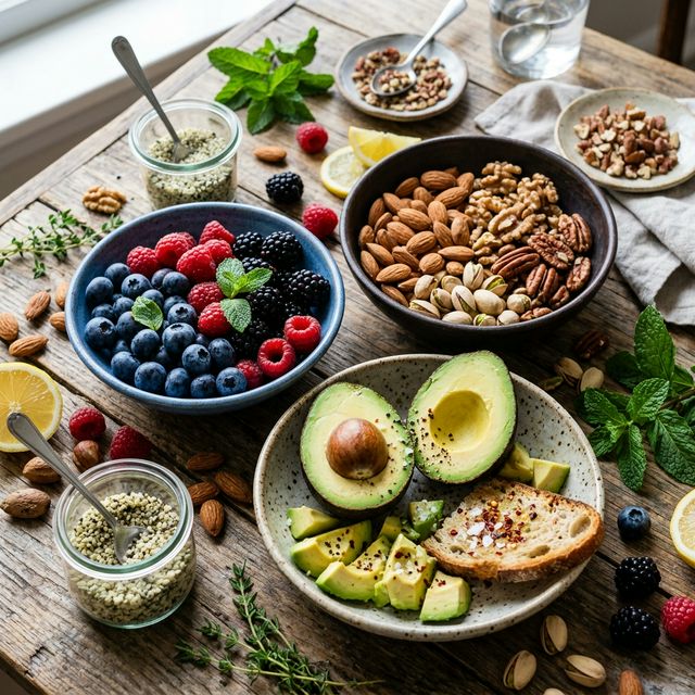 Selección de alimentos frescos y saludables en un mercado