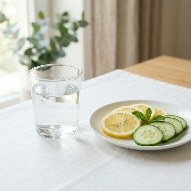 Persona bebiendo agua y comiendo fruta, simbolizando la salud metabólica.